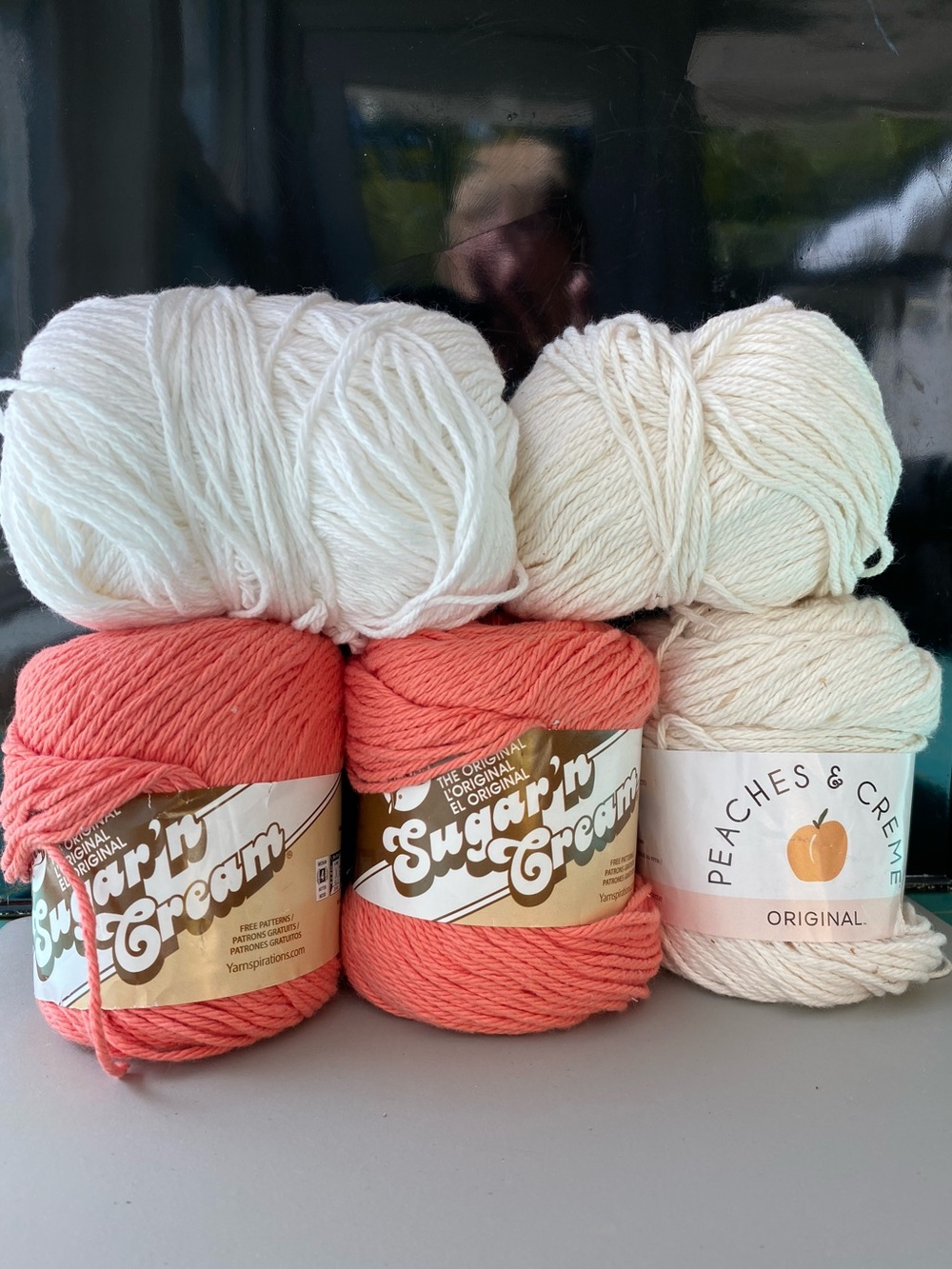 Lot: Cotton Yarn. Sugar n Cream & Peaches & Cream. Coral, Ecru, & White. Worsted